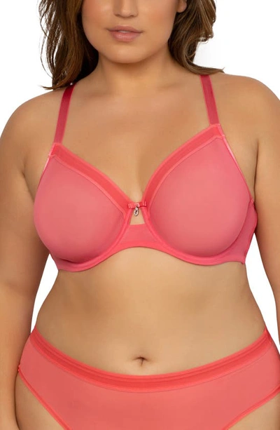 Shop Curvy Couture Full Figure Mesh Underwire Bra In Sun Kissed Coral