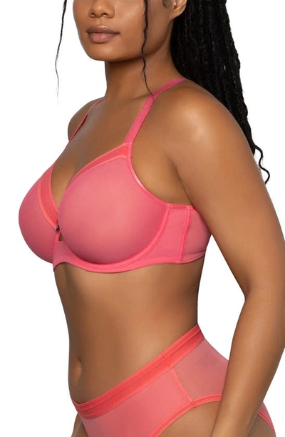 Curvy Couture Full Figure Mesh Underwire Bra In Sun Kissed Coral