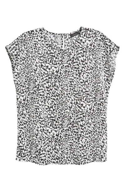 Halogen Cap Sleeve Satin Blouse In Black- Ivory Fast Leopard