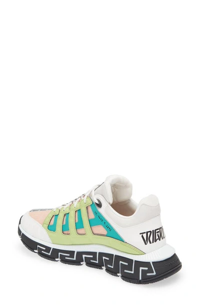 Versace First Line Trigreca Sneaker In White Mauvelous Citron