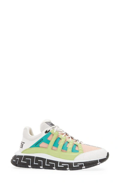Versace First Line Trigreca Sneaker In White Mauvelous Citron