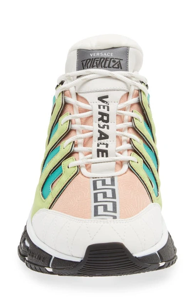 Versace First Line Trigreca Sneaker In White Mauvelous Citron