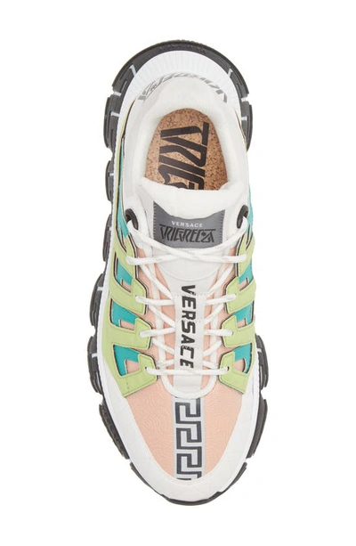 Versace First Line Trigreca Sneaker In White Mauvelous Citron