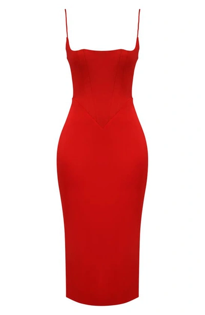 Shop House Of Cb Anais Satin Corset Midi Dress In Scarlet