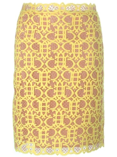 Emilio Pucci Macramé Lace Logo Pencil Skirt In 黄色