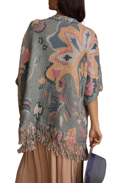 Saachi Floral Print Knit Cardigan In Grey