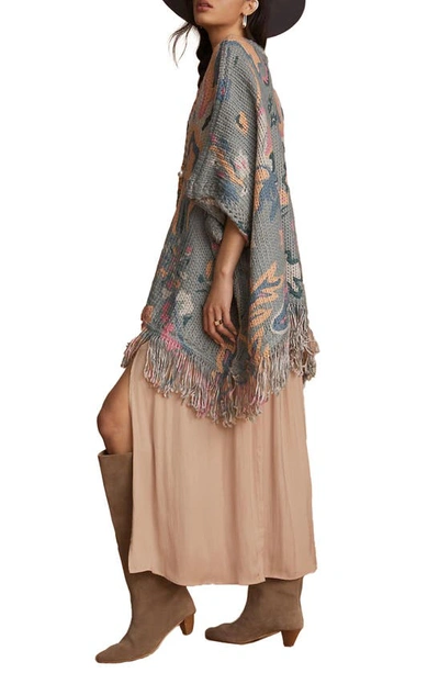 Saachi Floral Print Knit Cardigan In Grey