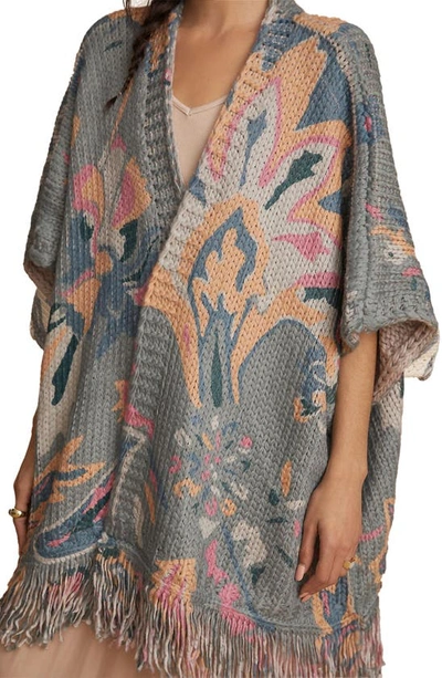Saachi Floral Print Knit Cardigan In Grey