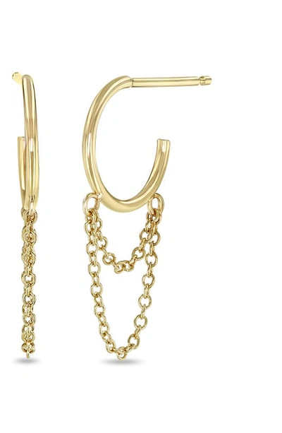 Shop Zoë Chicco Chain Drop Huggie Hoop Earrings In 14k Yellow Gold