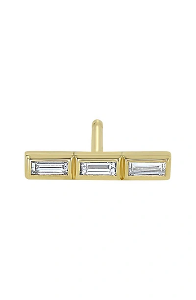 Shop Zoë Chicco Single Baguette Diamond Bar Stud Earring In 14k Gold