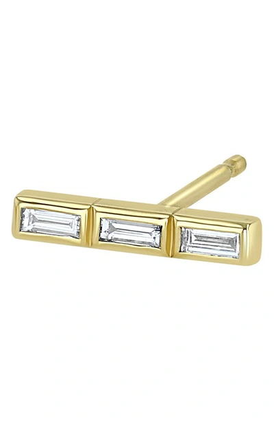 Shop Zoë Chicco Single Baguette Diamond Bar Stud Earring In 14k Gold