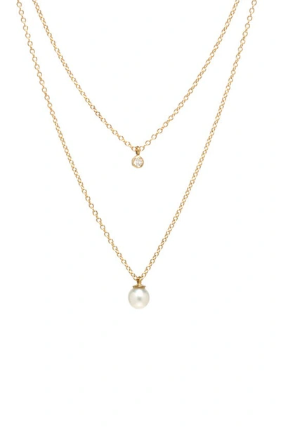 Shop Zoë Chicco Diamond & Pearl Layered Pendant Necklace In Yellow Gold