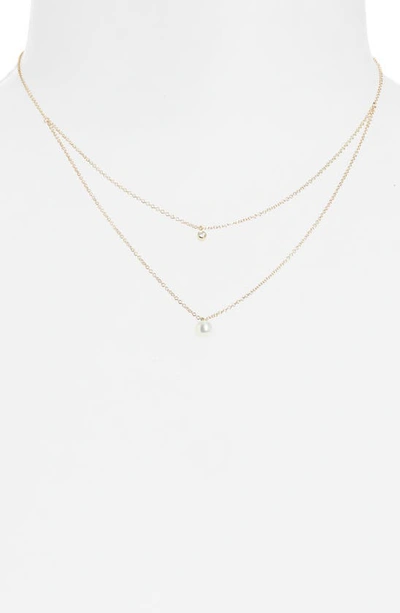 Shop Zoë Chicco Diamond & Pearl Layered Pendant Necklace In Yellow Gold