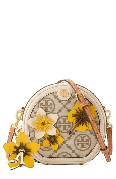 Tory Burch 88976 T Monogram Braided Floral Shoulder Bag in Hazelnut