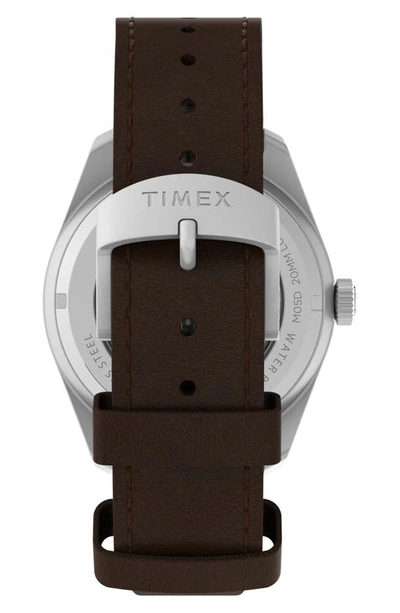 Shop Timex Waterbury Automatic Leather Strap Watch, 40mm In Silver/ Black/ Brown