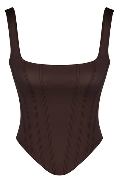 House Of Cb Rafa Satin Longline Corset Top In Chocolate