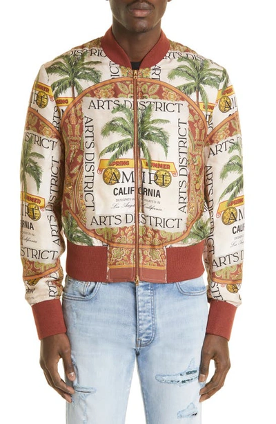 Shop Amiri Rum Label Silk Twill Bomber Jacket In Multi