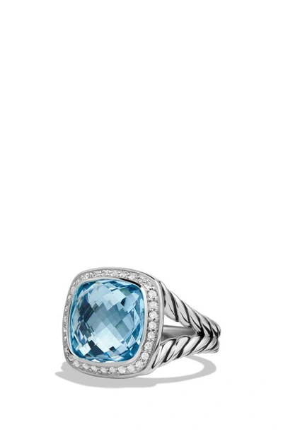 Shop David Yurman Albion Ring With Semiprecious Stone And Diamonds In Blue Topaz