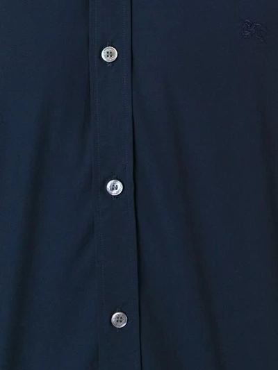 Shop Burberry Check Detail Stretch Cotton Poplin Shirt In Blue