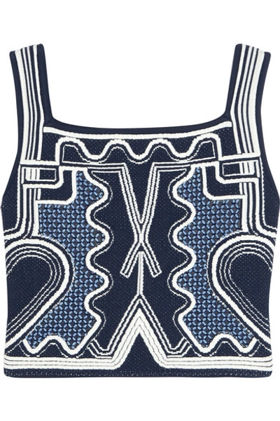 Peter Pilotto Cropped Jacquard-knit Top In Blue