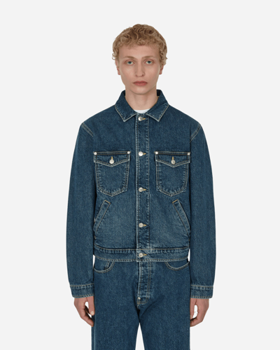 'boke Flower' Embroidered Denim Trucker Jacket In Blue