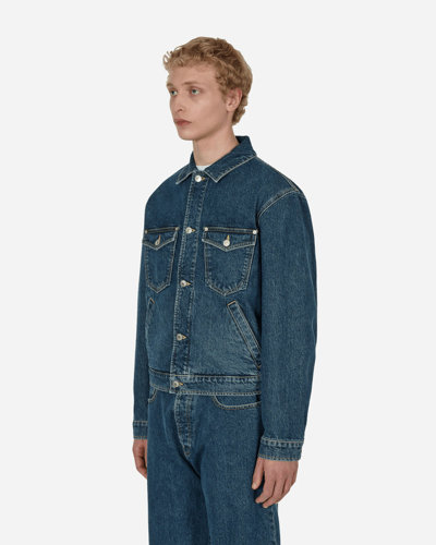 'boke Flower' Embroidered Denim Trucker Jacket In Blue