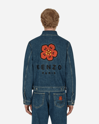 'boke Flower' Embroidered Denim Trucker Jacket In Blue