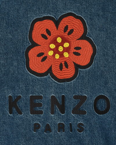 'boke Flower' Embroidered Denim Trucker Jacket In Blue