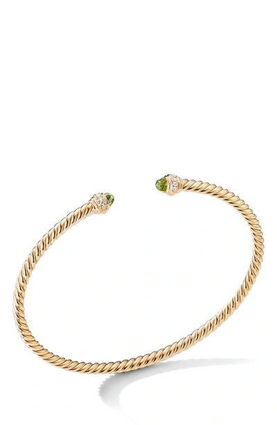 Shop David Yurman Cable Spira Bracelet In Gold/ Diamond/ Peridot