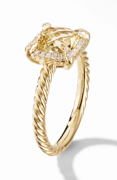 Shop David Yurman Petite Chatelaine® Pavé Bezel Ring In Yellow Gold/ Champagne Citrine
