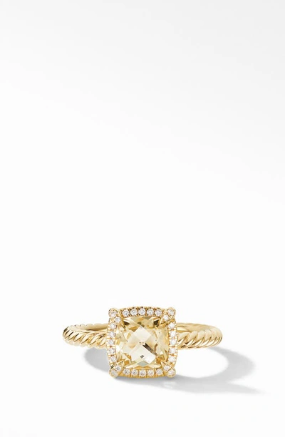 Shop David Yurman Petite Chatelaine® Pavé Bezel Ring In Yellow Gold/ Champagne Citrine