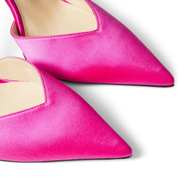 Jimmy Choo Saeda 100 Pink Satin Sandals In Fuchsie/kristall Honig