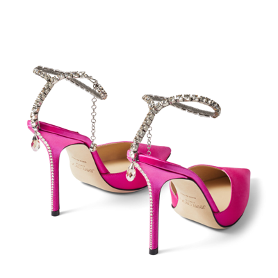 Jimmy Choo Saeda 100 Pink Satin Sandals In Fuchsie/kristall Honig