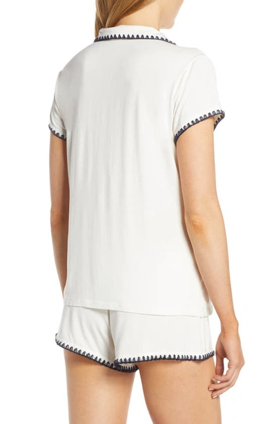 Shop Eberjey Frida Whipstitch Jersey Knit Short Pajamas In Ivory/ Navy