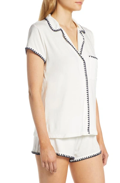 Shop Eberjey Frida Whipstitch Jersey Knit Short Pajamas In Ivory/ Navy