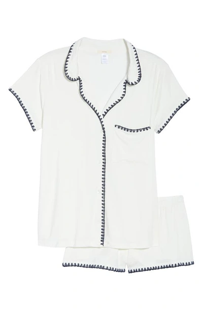 Shop Eberjey Frida Whipstitch Jersey Knit Short Pajamas In Ivory/ Navy
