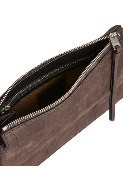 Shop Allsaints Fletcher Croc Embossed Leather Crossbody Bag In Peat Brown