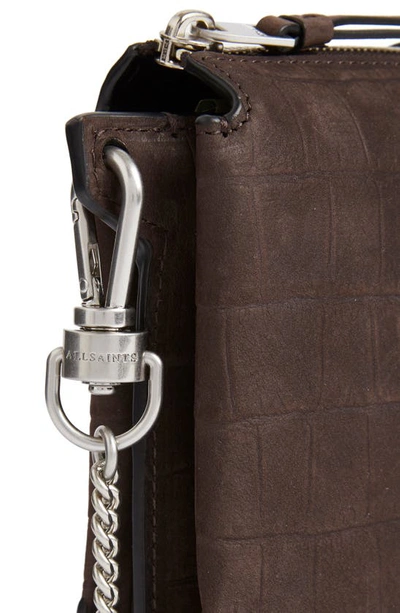 Shop Allsaints Fletcher Croc Embossed Leather Crossbody Bag In Peat Brown