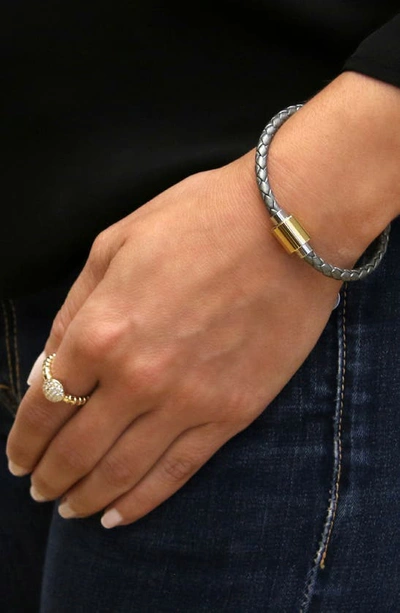 Shop Liza Schwartz Braided Leather Bracelet In Grey