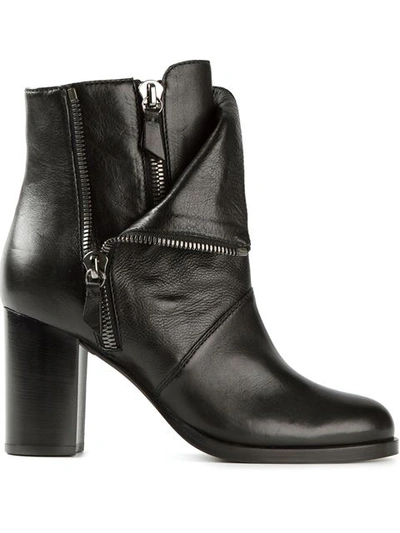 Casadei Layered Zipped Boots In Black
