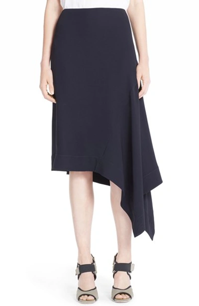 Marni Asymmetrical Crepe Back Satin Skirt In Deep Blue