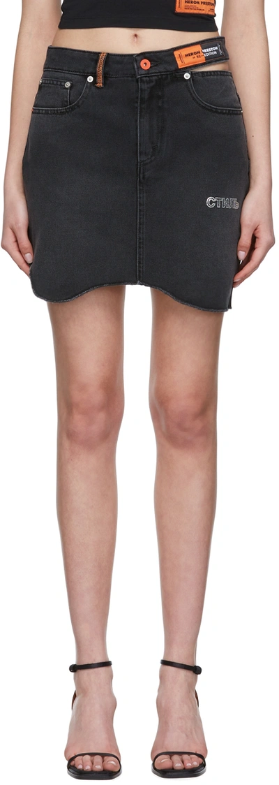 Shop Heron Preston Black Denim Mini Skirt In 000 Black