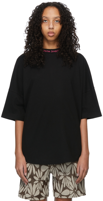 Shop Palm Angels Black Cotton T-shirt In Black Fuchsia