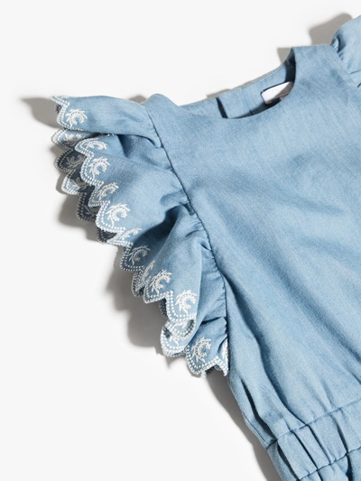 Shop Chloé Ruffle-detail Drawstring-waist Playsuit In Blue