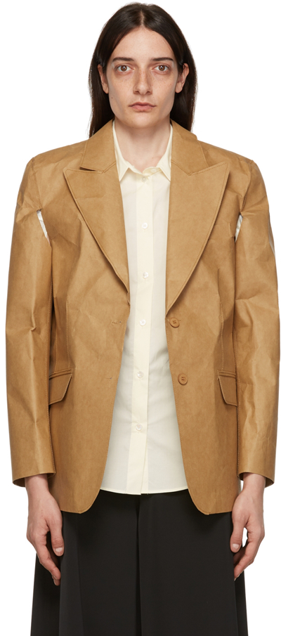 Shop Mm6 Maison Margiela Tan Jacron Paper Blazer In 166 Sahara