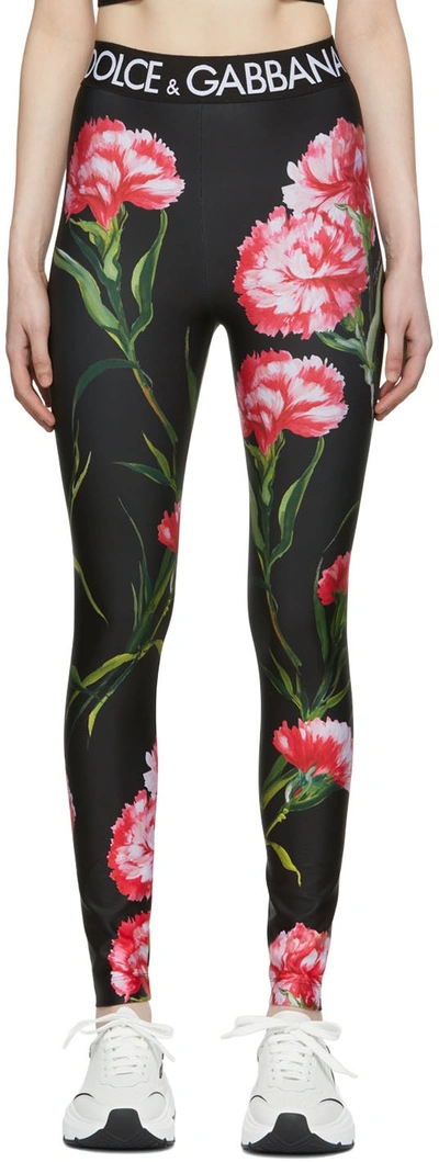 Shop Dolce & Gabbana Black Nylon Sports Leggings In Hn3qf Flora