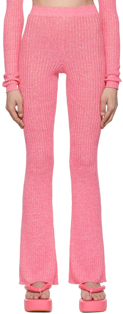 Msgm Ribbed-knit Flared Trousers In 14 Pink