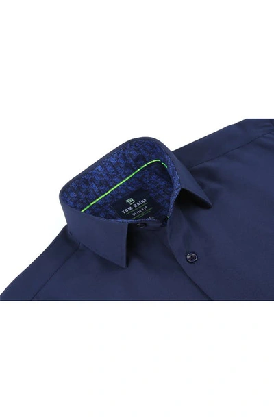 Shop Tom Baine Slim Fit Performance Stretch Long Sleeve Button Front Shirt In Navy