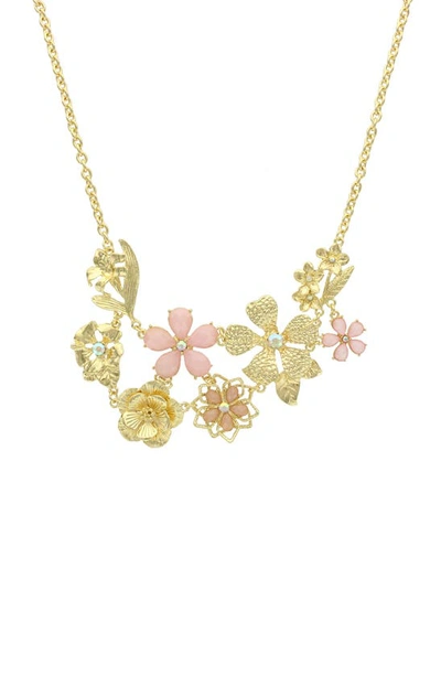 Shop Olivia Welles Iridescent Crystal Bouquet Necklace In Gold / Rose
