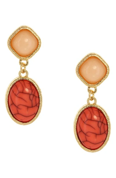 Shop Olivia Welles Keeya Duo Earrings In Gold / Peach
